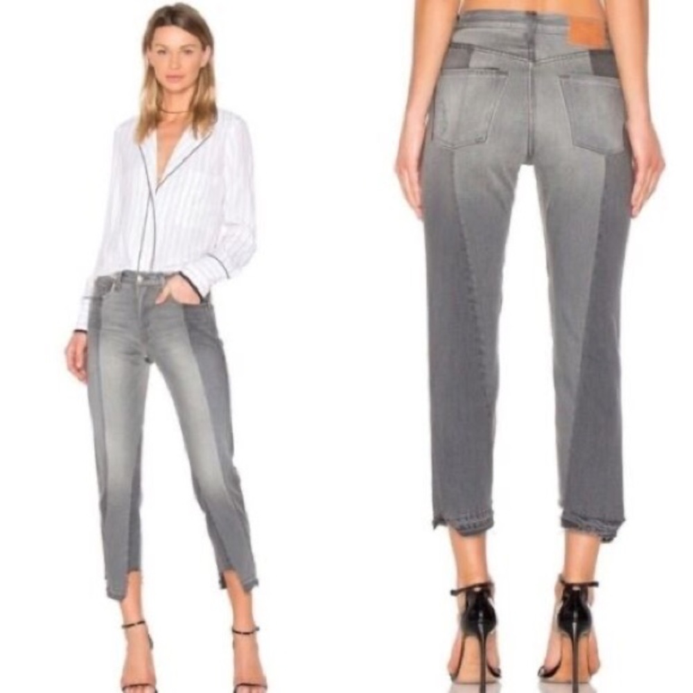 NEW! FRAME DENIM Size 30 Nouveax Le Mix Gris Ankle Straight Crop Jean Distressed